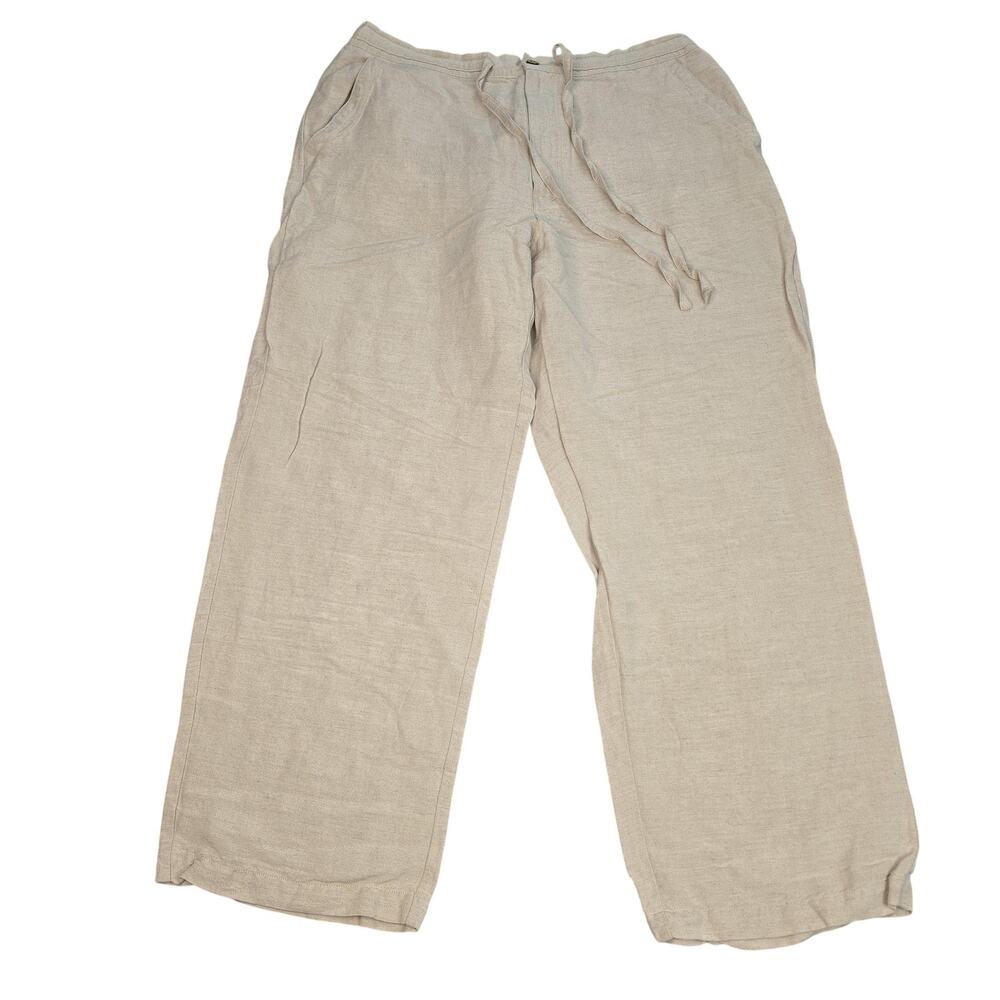 Cubavera Pants Mens Large Beige Linen Blend Drawstring Relaxed Beach Travel